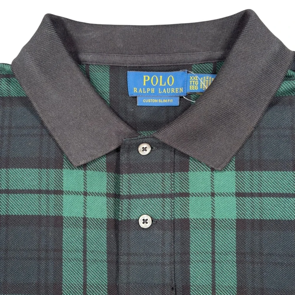 Polo Ralph Lauren Polo Shirt Mens XXL Green Black Plaid Tartan Slim Fit Pony NWT